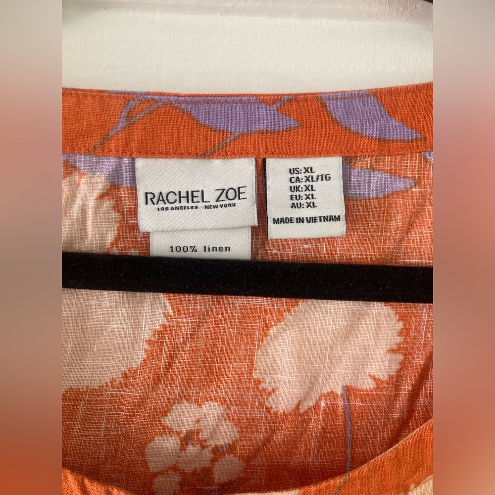 Rachel Zoe Orange and Purple Floral Top, 100% linen - Picture 2 of 3